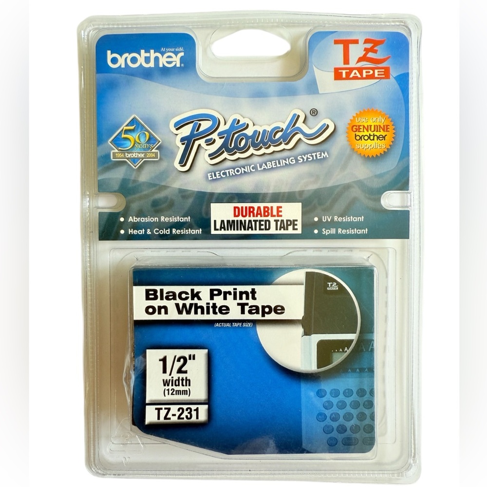 Brother P-Touch TZ-231 Tape - Black Print on White Tape 1/2 in Width (12 mm) NIP